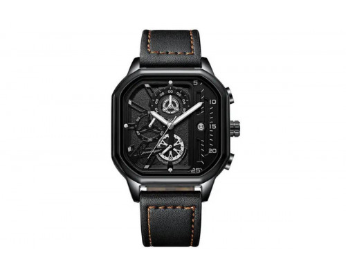 Часы Poedagar 628 - цвет черный, кожаный ремешок