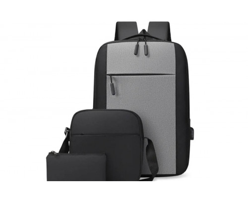 Рюкзак городской 24л 28x12x41 см с сумочками - полиэстер, цвет серо-черный